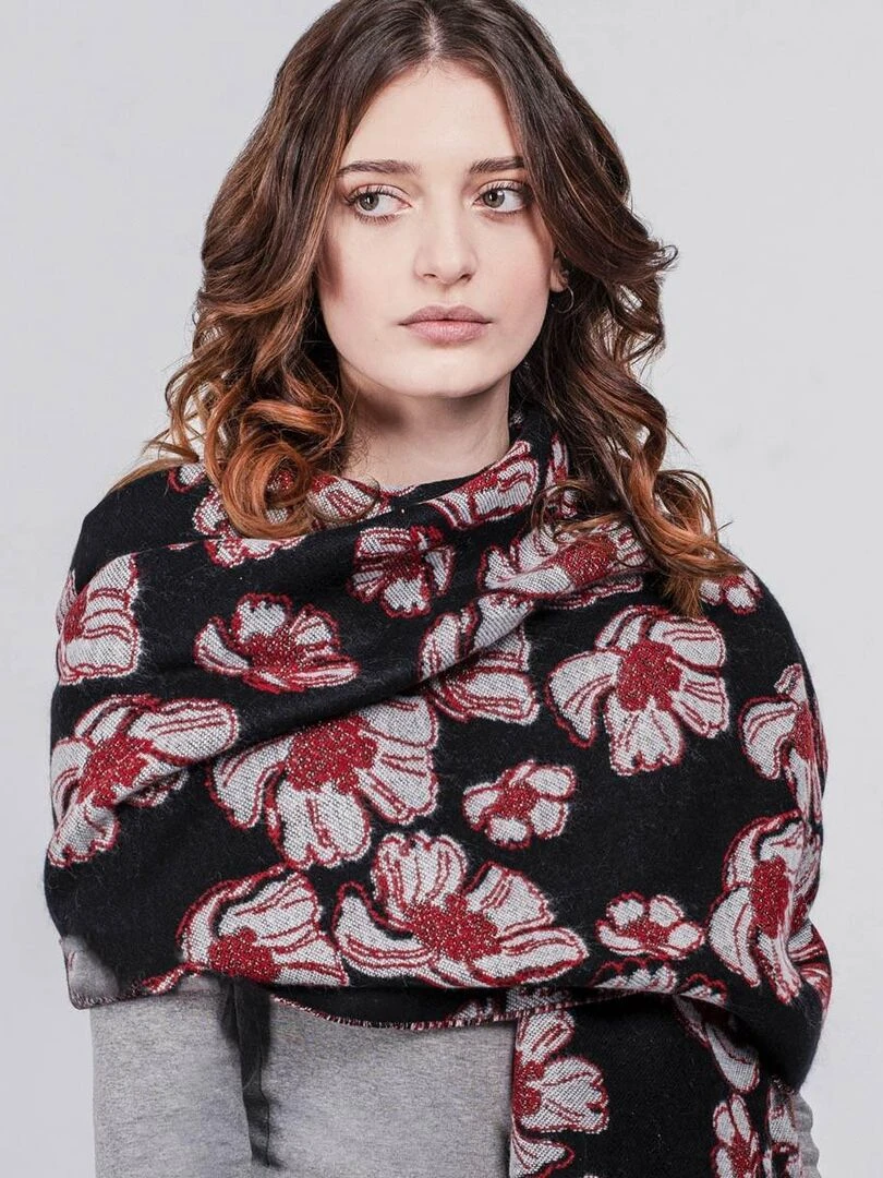 Châle Pistil Fabriqué en France Noir Rouge