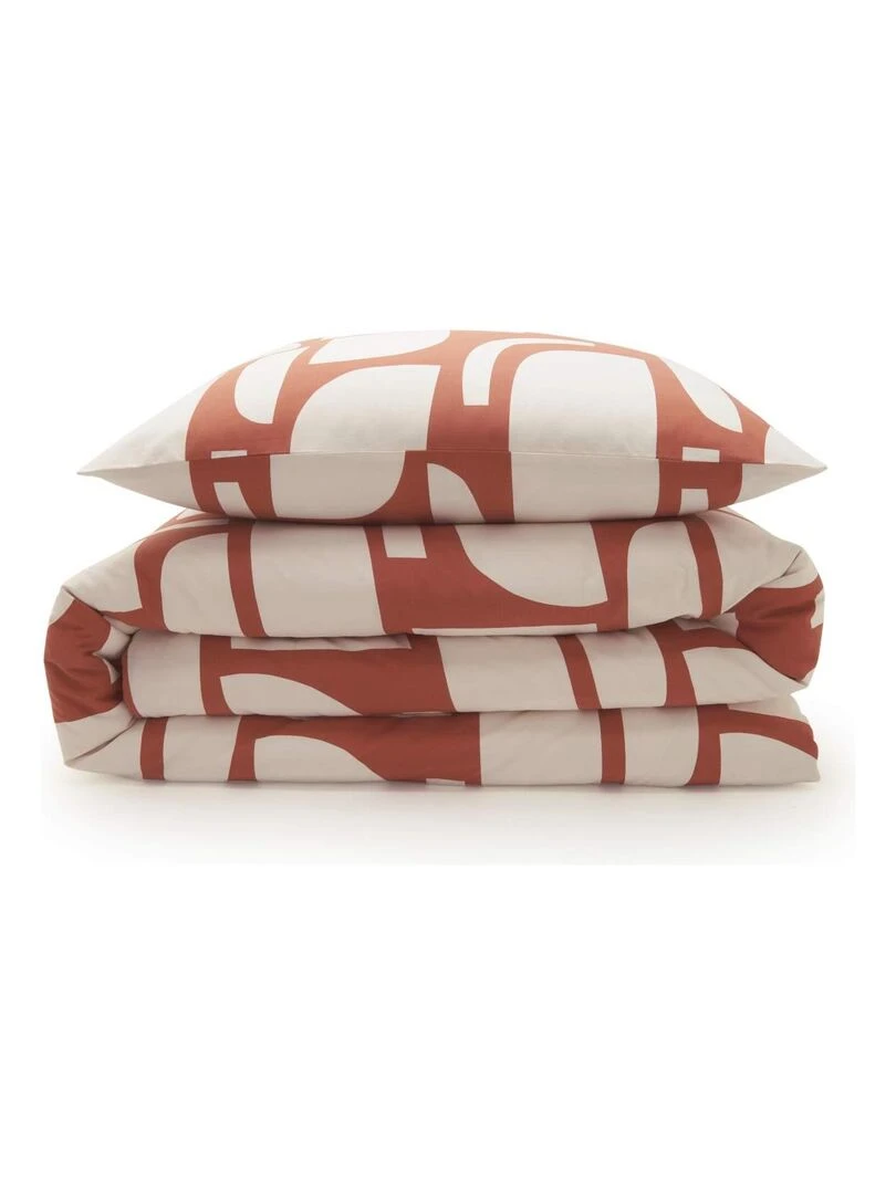 Future Home   Parure de lit 2 personnes en coton 57 fils imprimé ocre   Rouge