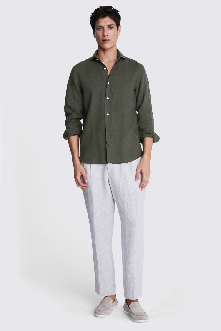 Tailored Fit Khaki Linen Shirt Buy Online at Moss