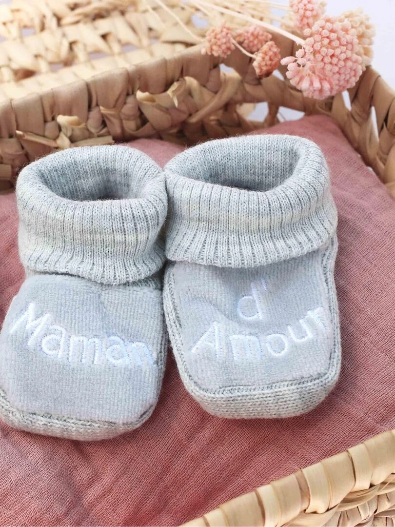 Chaussons naissance   Message Maman d'Amour   Gris
