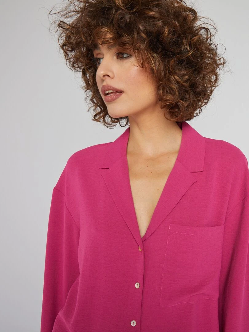 Chemisier manches longues à col pyjama   Rose