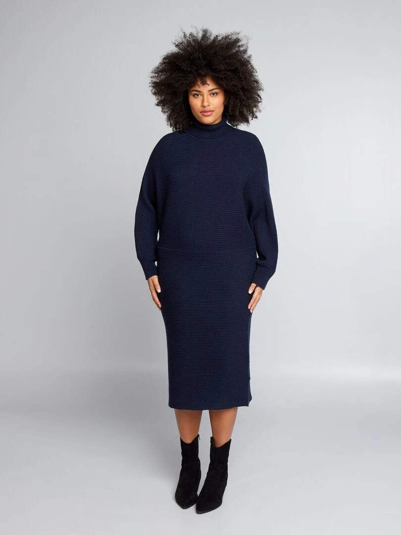 Robe longue à col roulé   bleu marine