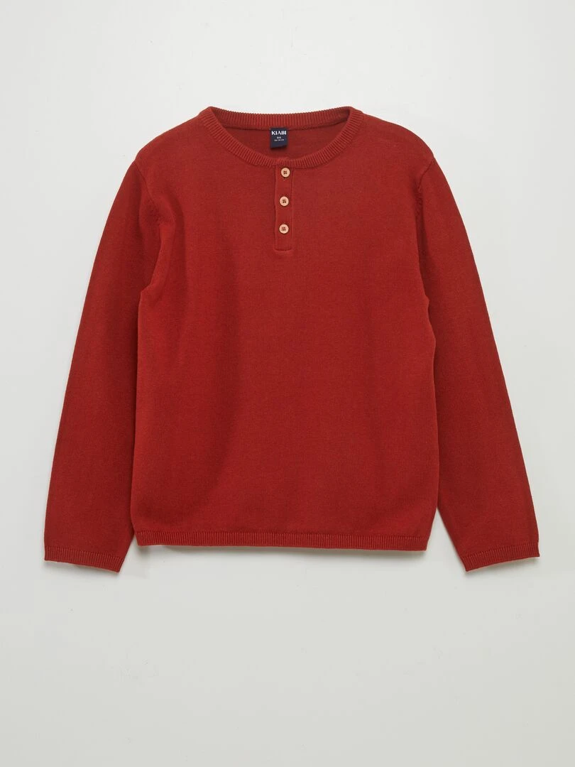 Pull à col tunisien boutonné Bordeau
