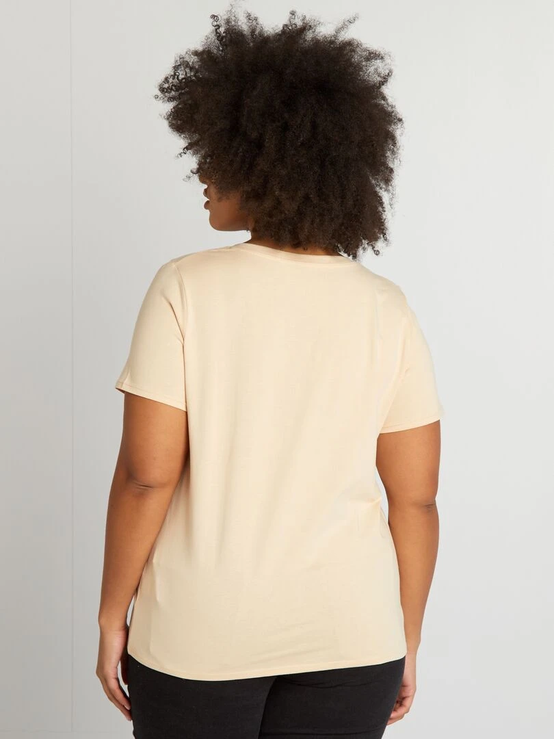 T shirt en jersey à col V   Beige
