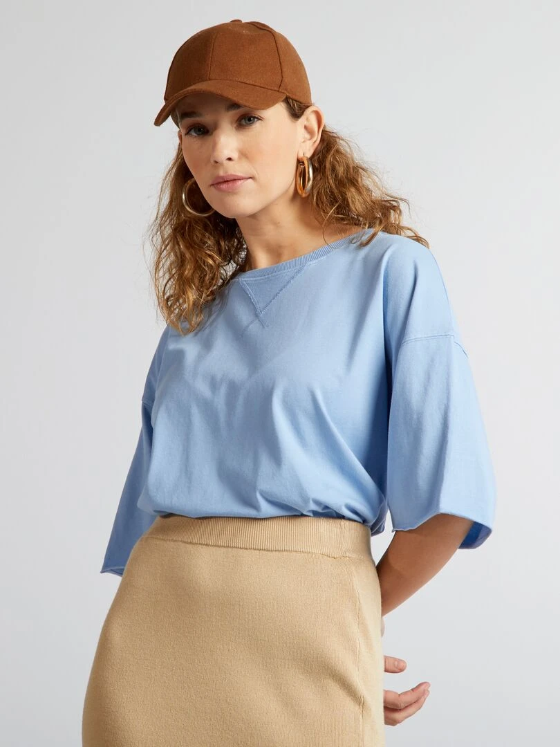 T shirt en coton avec emmanchures descendues Bleu
