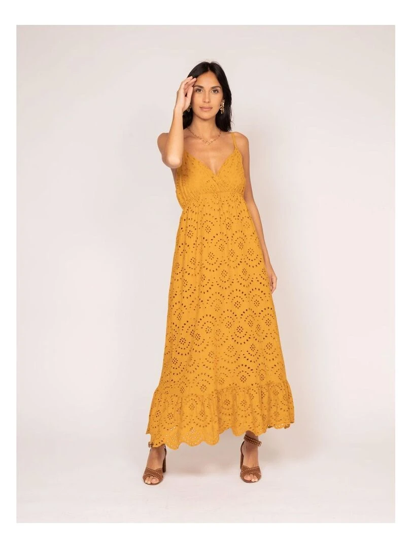 Robe longue broderie anglaise ISERE   Moutarde