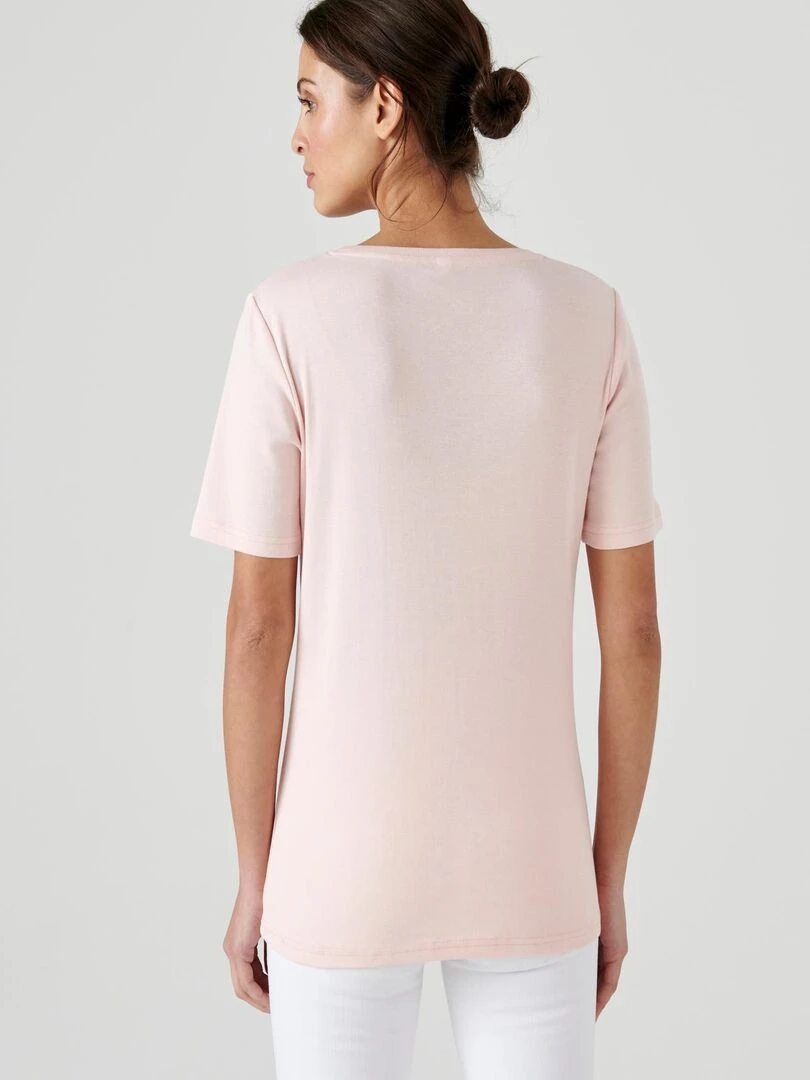 Tee shirt col rond strassé   Damart   Rose pâle