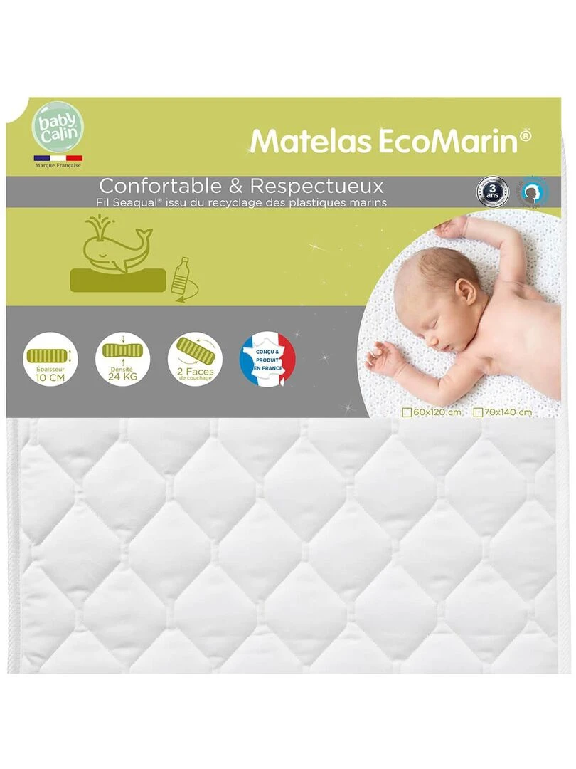 Matelas bébé Eco Marin 70x140 cm 24 kg/m3 Blanc