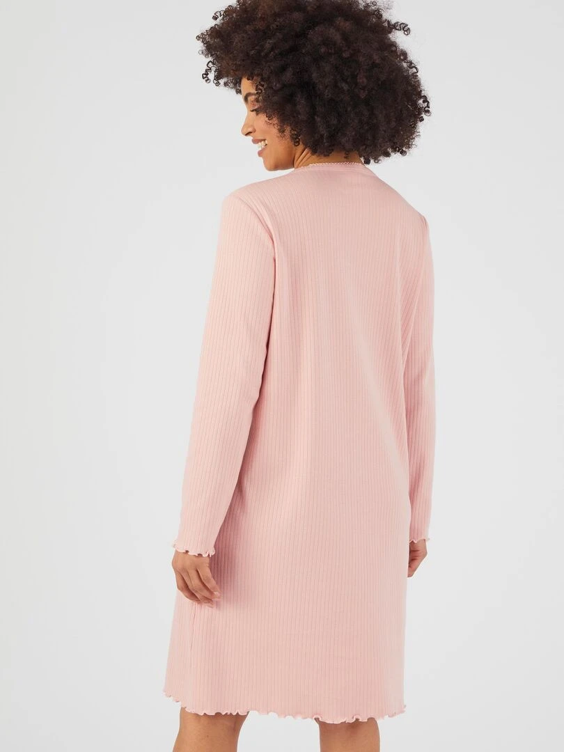 Chemise de nuit maille interlock côtelée douce et souple   Damart   Rose