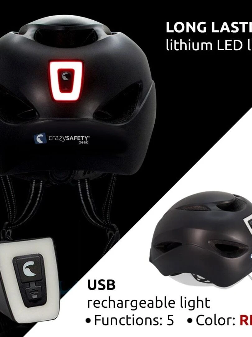 Casque de Vélo Urbain   Lumière USB rechargeable  Noir Mat (L)   Certifié EN1078   Noir Noir
