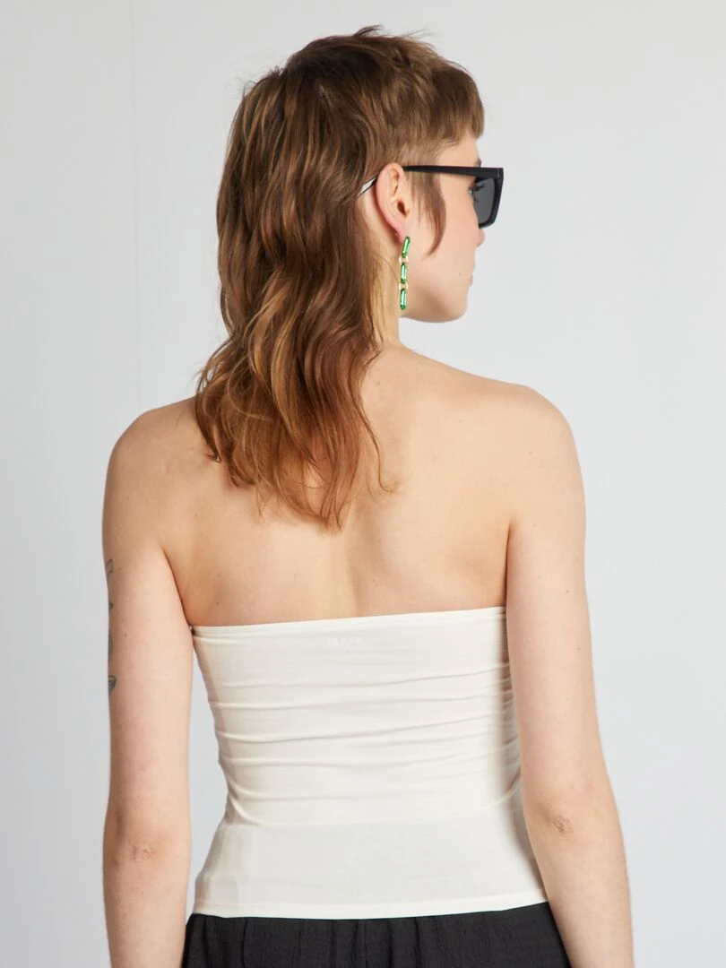 T shirt bandeau côtelé   blanc