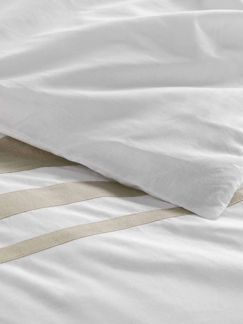 Parure de lit en coton finition lin   Blanc