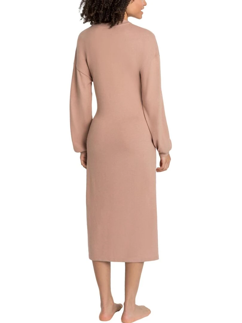 Robe mi longue d'intérieur manches longues Strick Beige