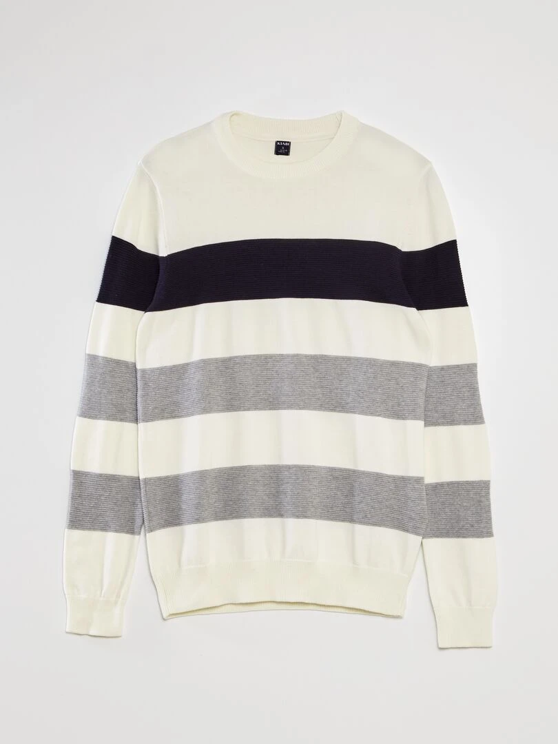 Pull en maille fine jauge Bleu marine/blanc/gris