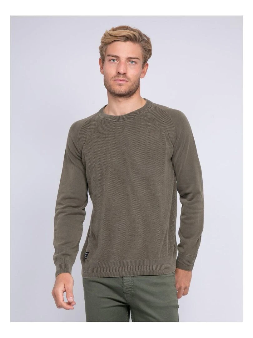 Pull fin col rond LAEROU Kaki