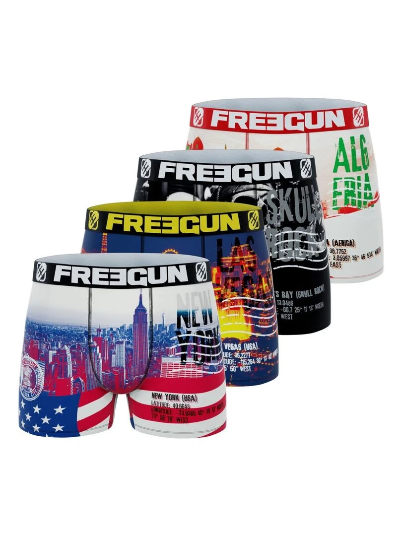 Lot de 4 Boxers garçon Flag & Cities Freegun Bleu