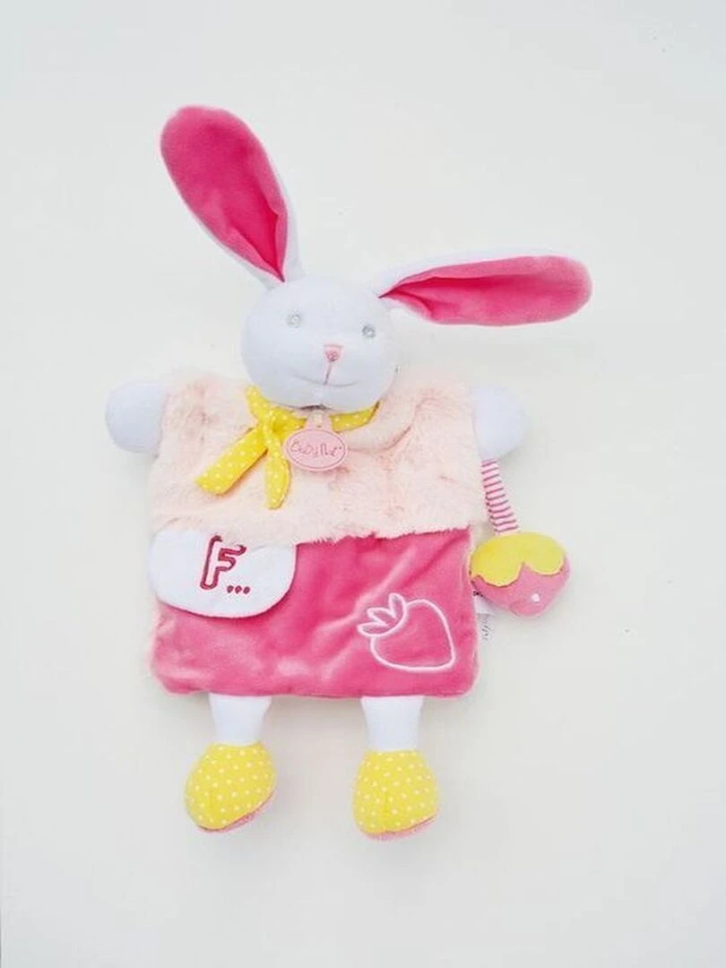 doudou Babynat Lapin Rose Blanc BN0282 Lettre F Les Douillettes Marionnette Rose