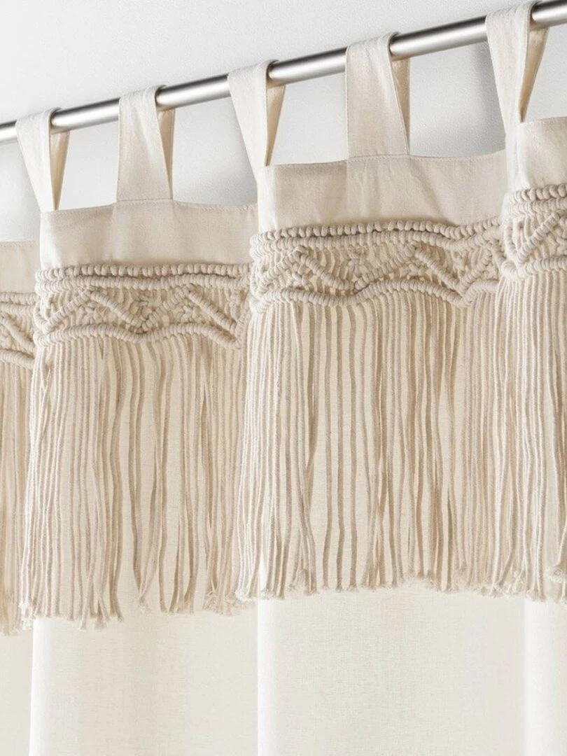 Rideau à passants 140x240 uni top macramé Samaya polycoton Beige