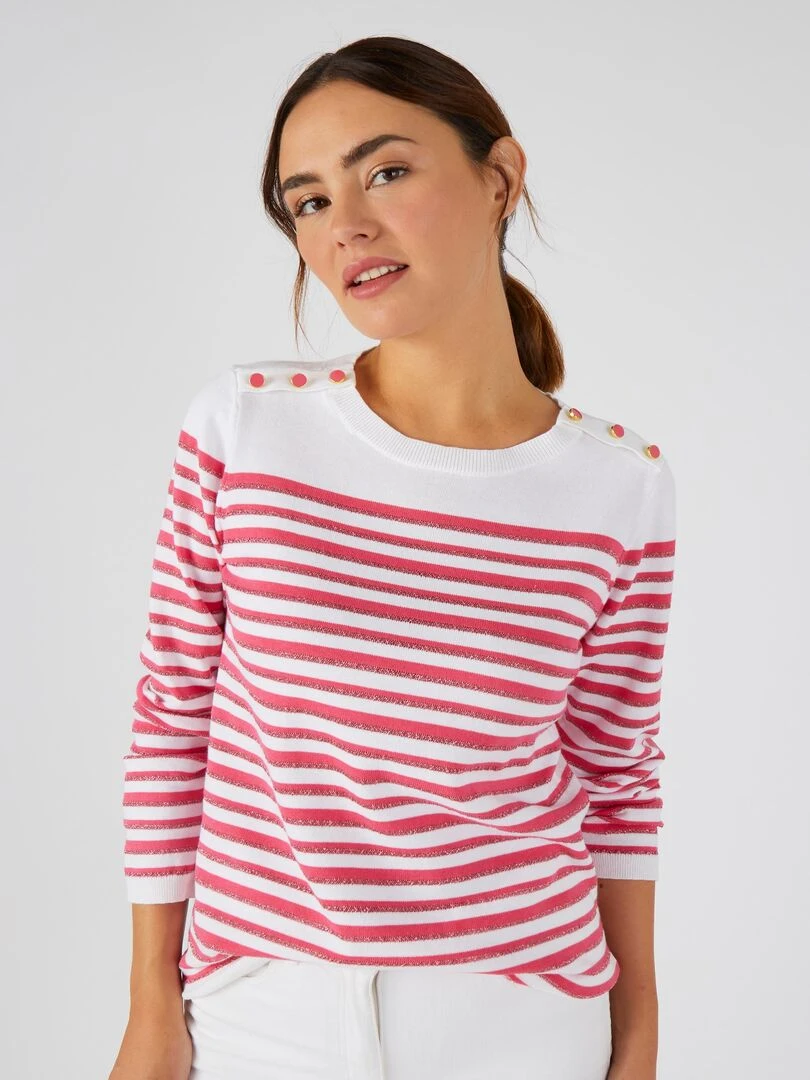 Marinière rayures brillantes Damart Rose framboise