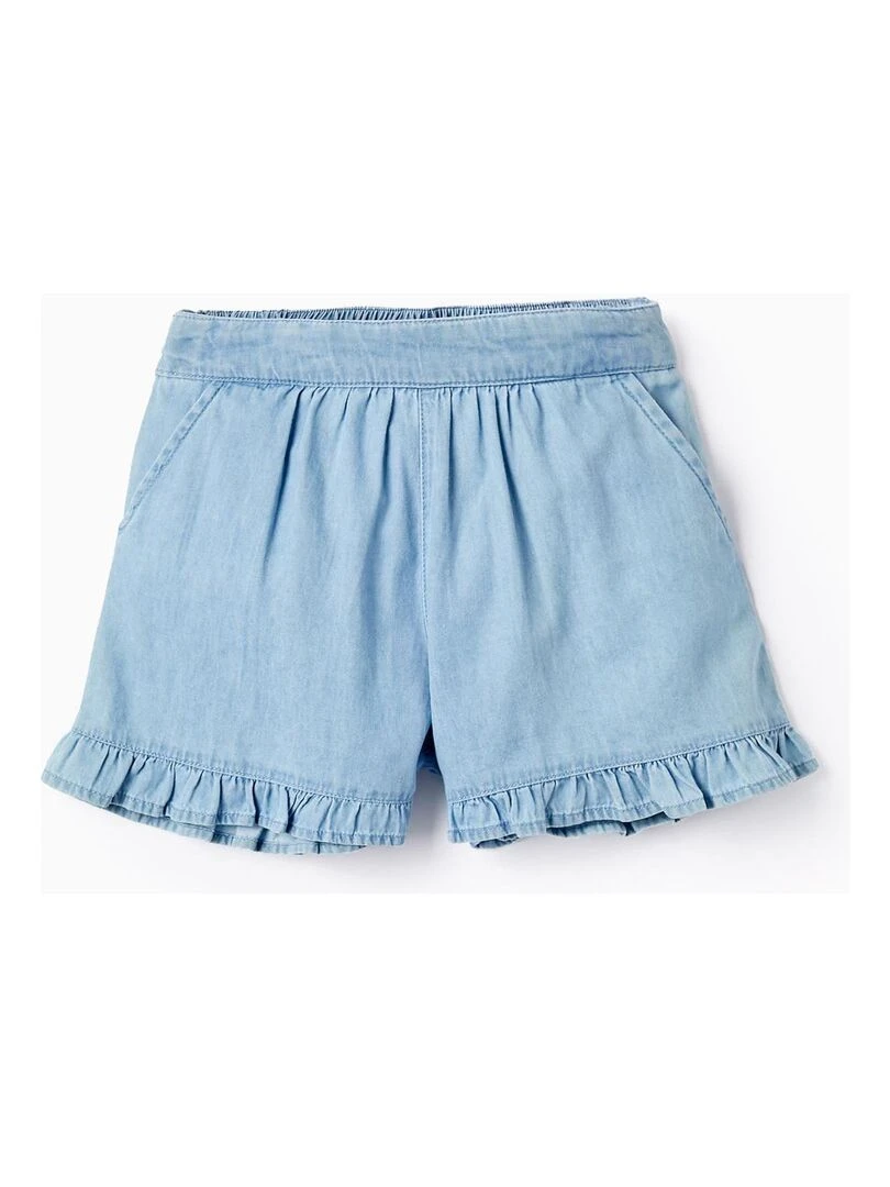 Short en Jean avec Volants pour Fille Bleu clair