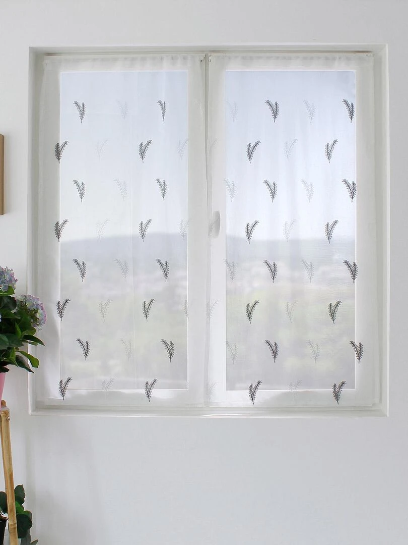Paire de vitrages aux broderies bicolores Gris clair