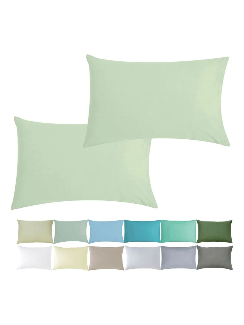 Lot x2 Taies d'oreiller 100% coton Bio 'Ptit Basile' Vert d'eau