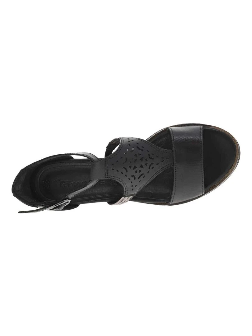 TAMARIS   Nu pieds cuir talon compensé haut   Noir