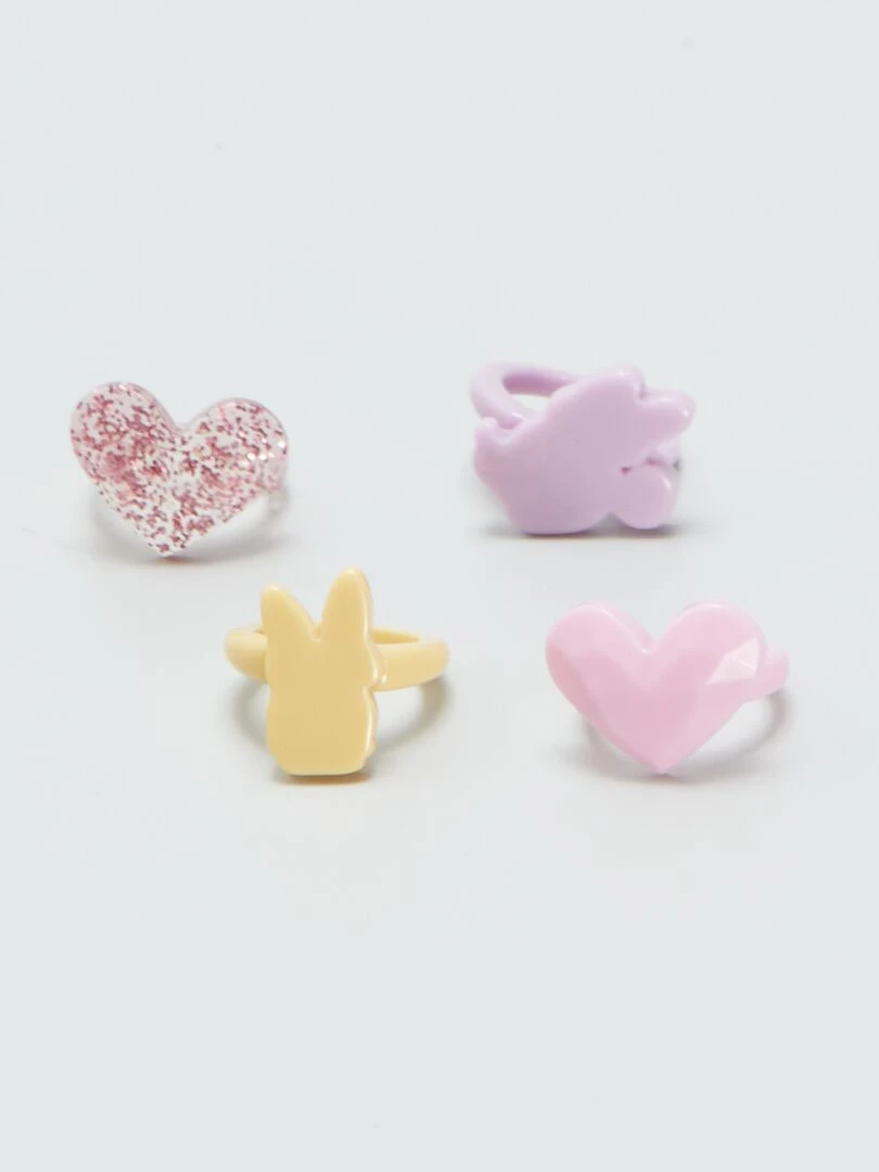 Lot de 4 bracelets + 4 bagues 'Daisy et Minnie'   Rose