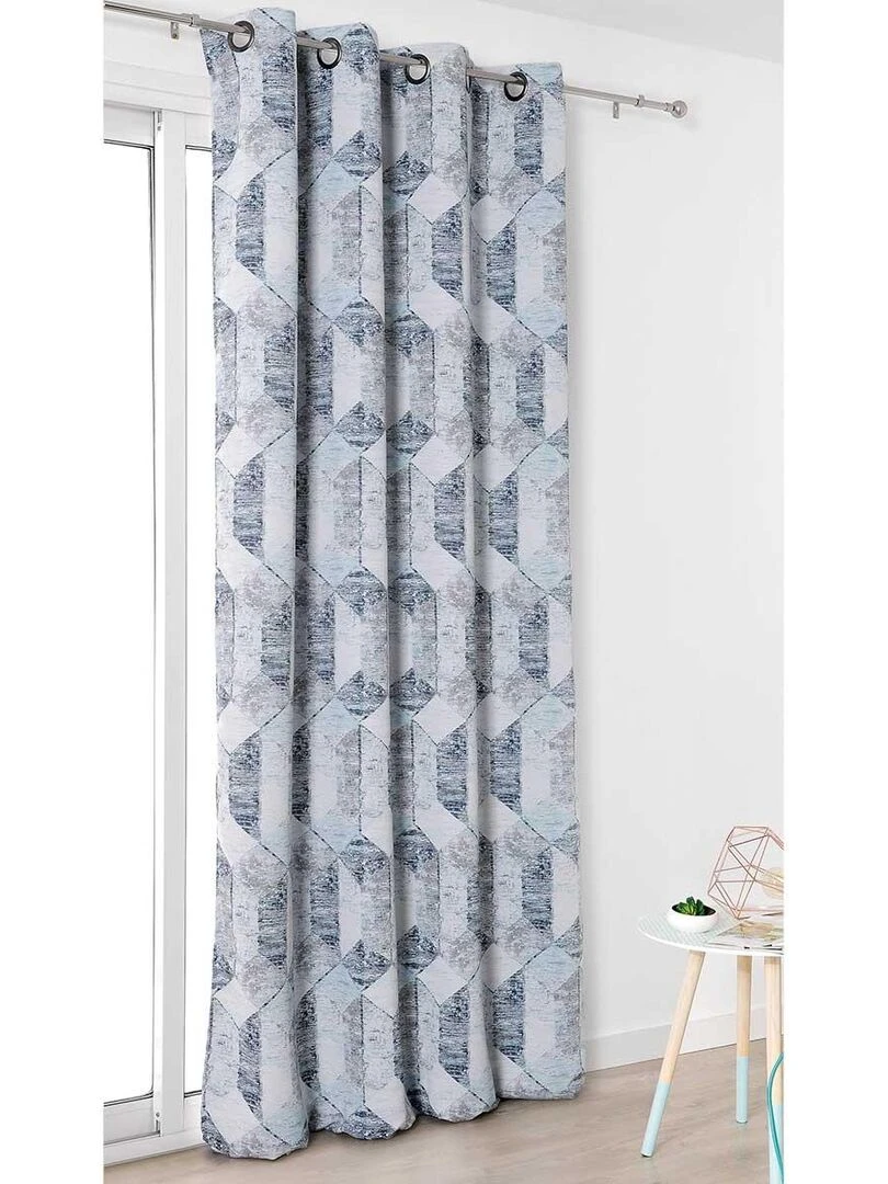 Rideau Obscurcissant à Motifs Géométriques Effet 3D Bleu