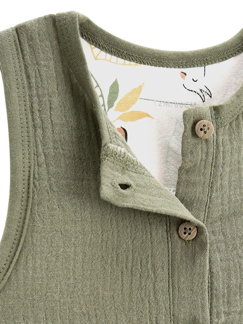 Combishort en gaze de coton bébé Iguazu   Kaki