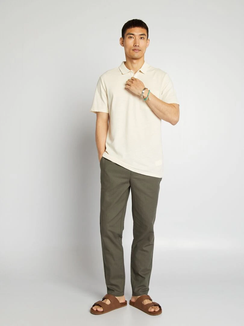Polo en piqué de coton à manches courtes beige