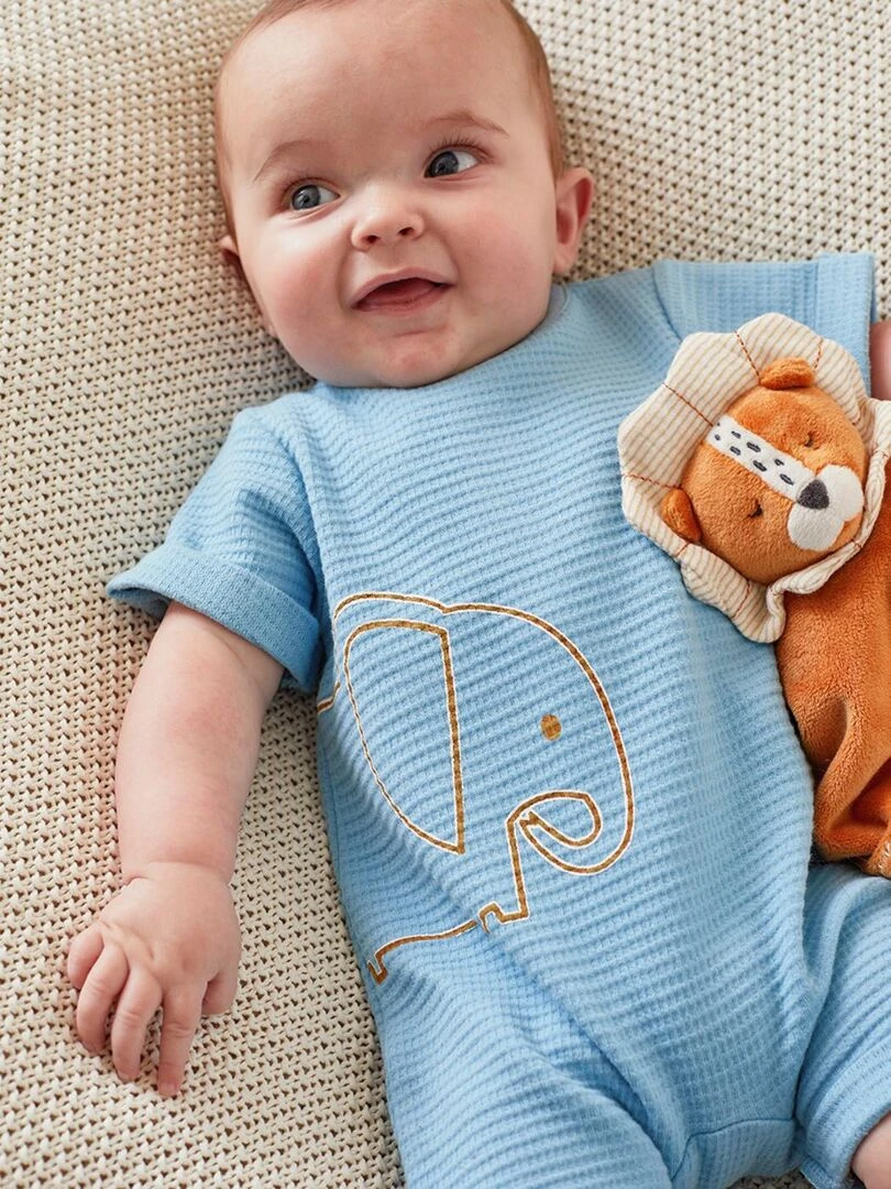 Combishort éléphant en jersey gaufré    Noukie's   Bleu