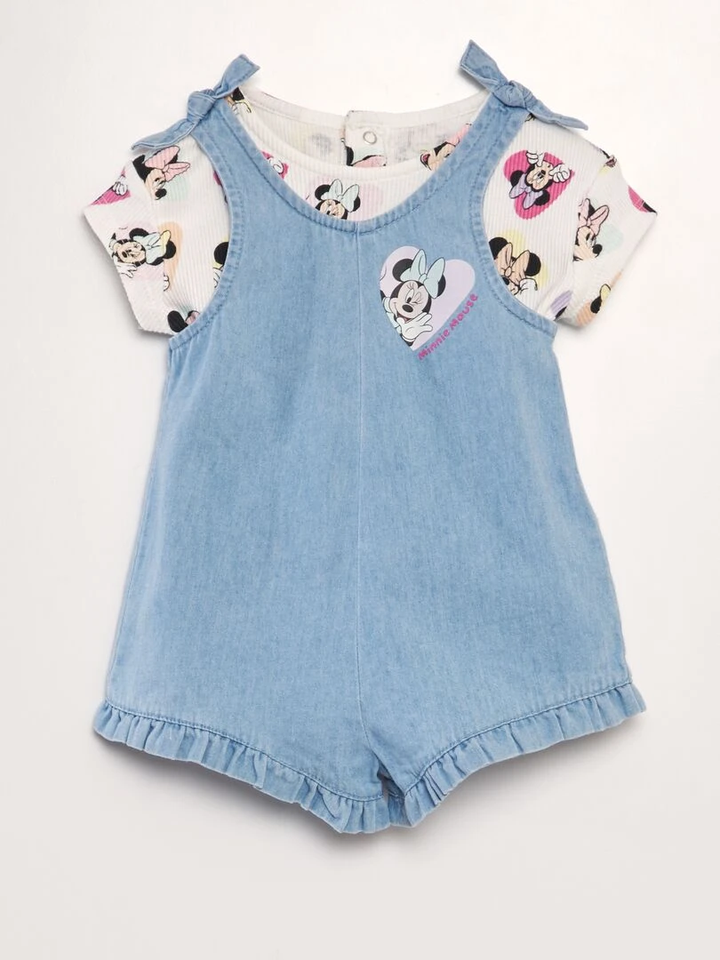 Combishort denim + T shirt imprimé 'Minnie' 2 pièces Minnie