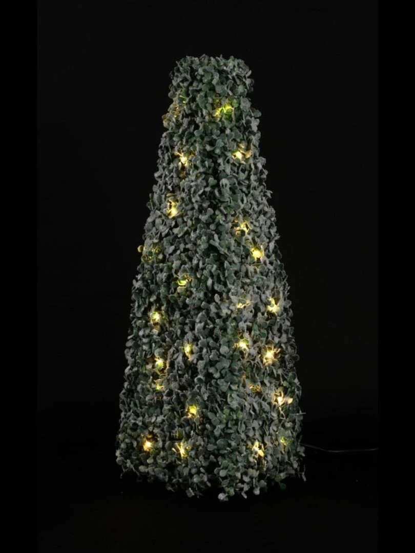 Cône de buis effet givré intérieur ou extérieur à poser 48 leds H65 piles Vert