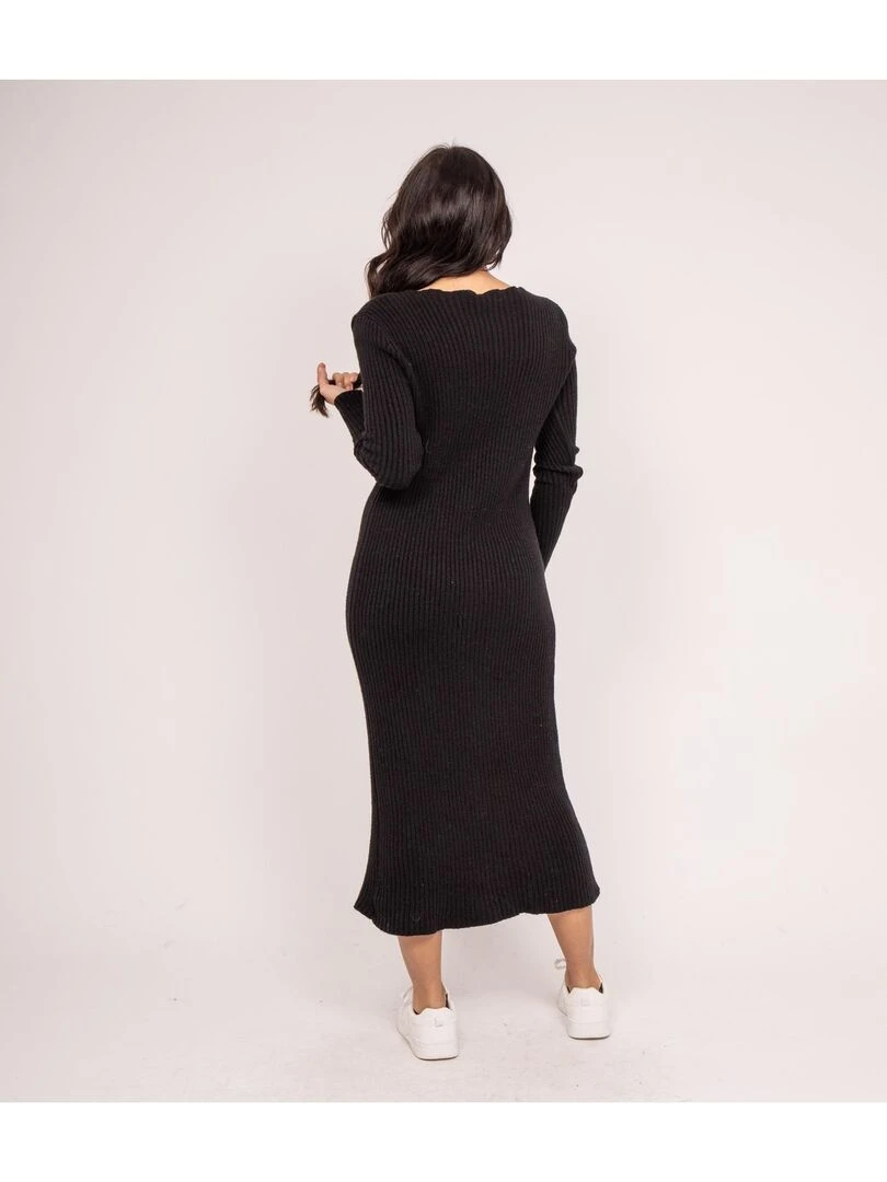 Robe longue maille côtelée IVERNY Noir