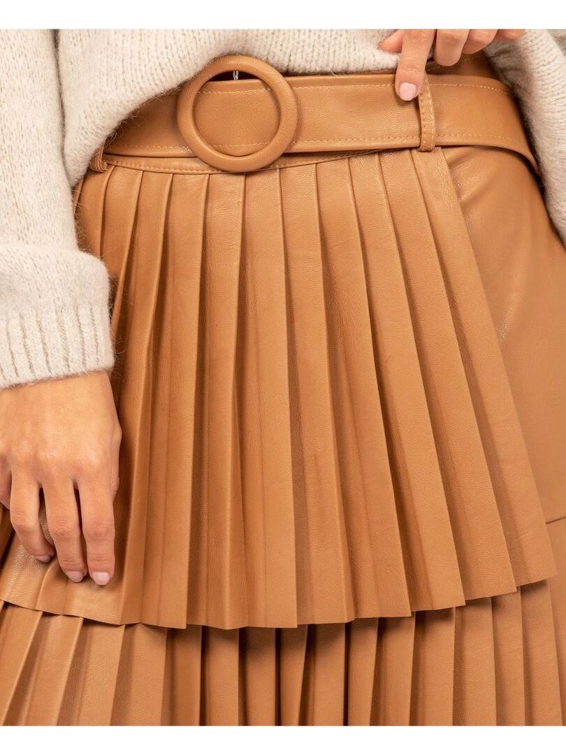 Jupe courte similicuir XABEL   Marron caramel