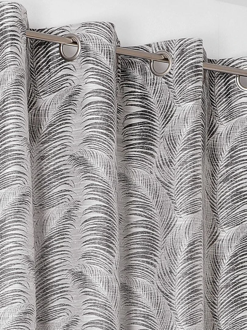 Rideau à oeillets aux motifs palmes gris anthracite