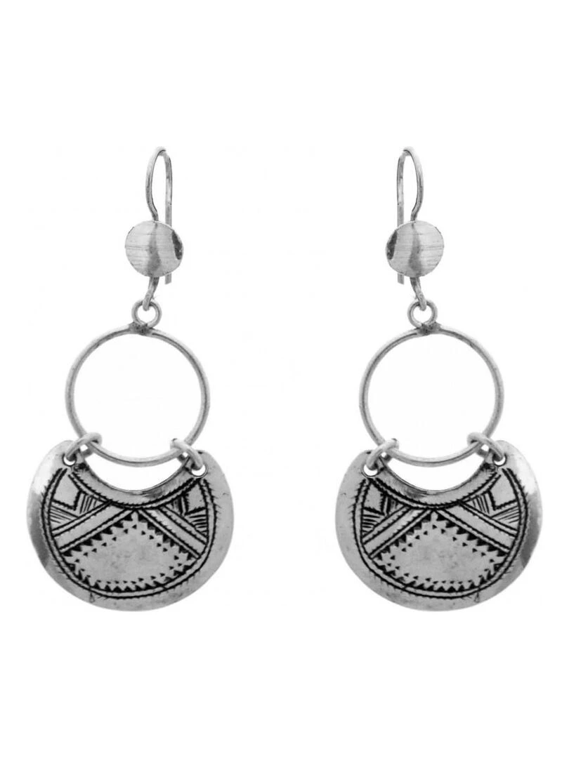 Longue Boucle d'oreille touareg Ethnique Bijoucolor Argent