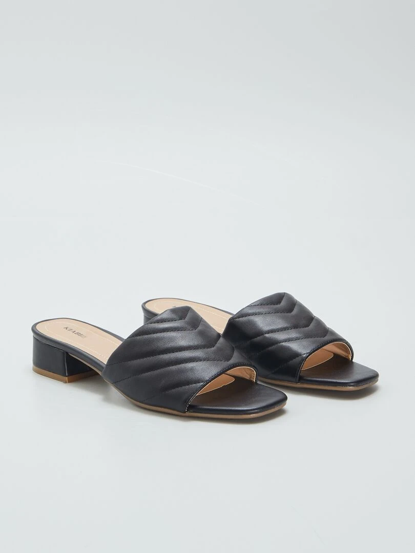 Mules à talons avec bride matelassée Noir
