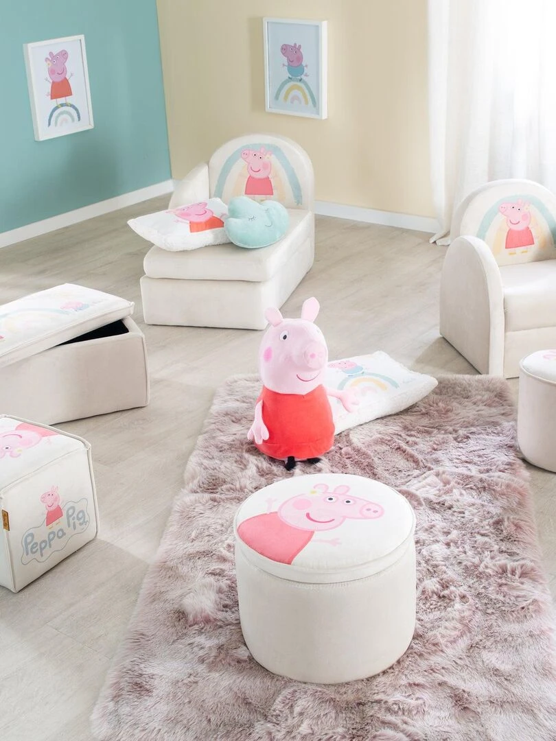 ROBA Pouf Bébé en Forme de Coeur Peppa Pig   Tabouret Enfant en Velours Doux   Beige   Motif Truie   Beige