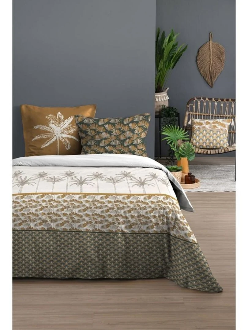 Housse de couette 240x220 Bako + 2 taies coton 57 fils   Jaune