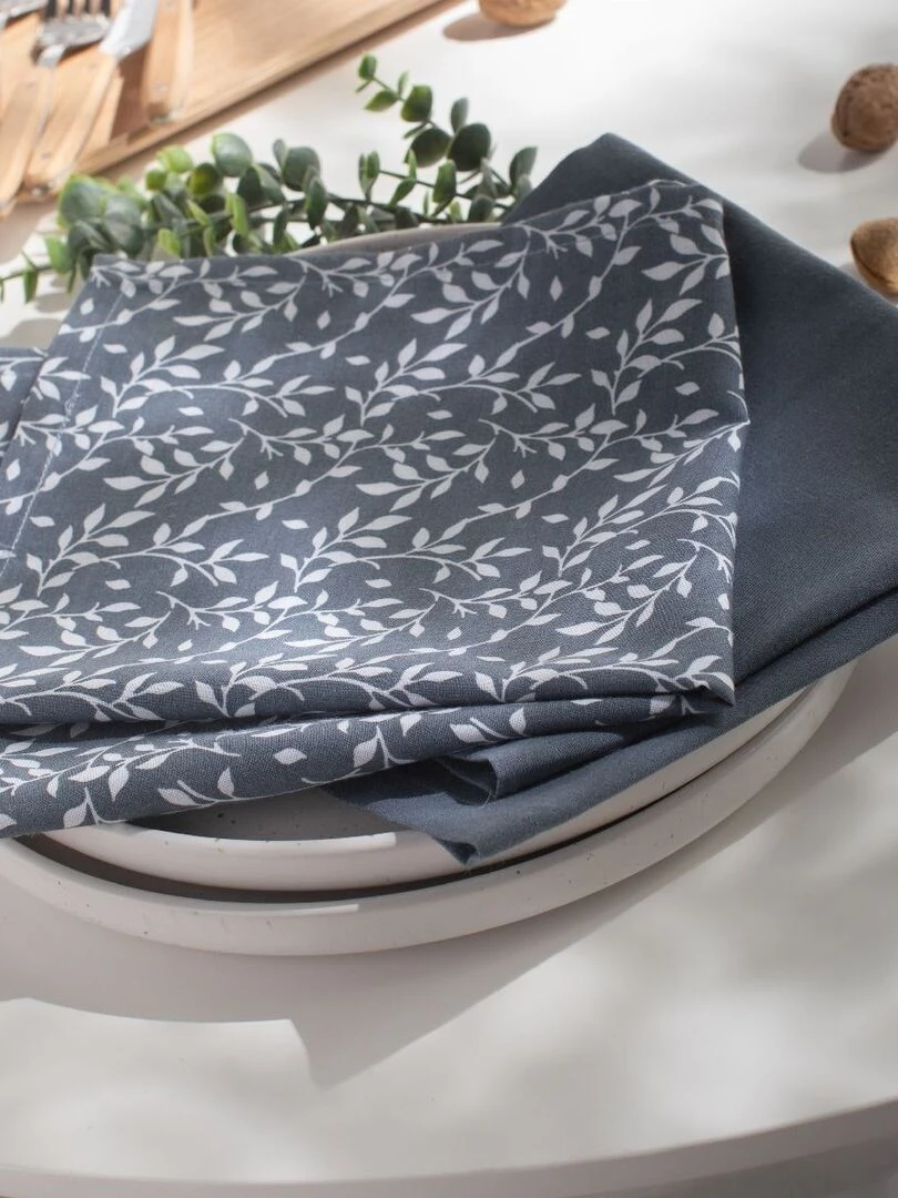 Set de 2 serviettes de table 'FLOWER GARDEN' 'TODAY' Bleu gris