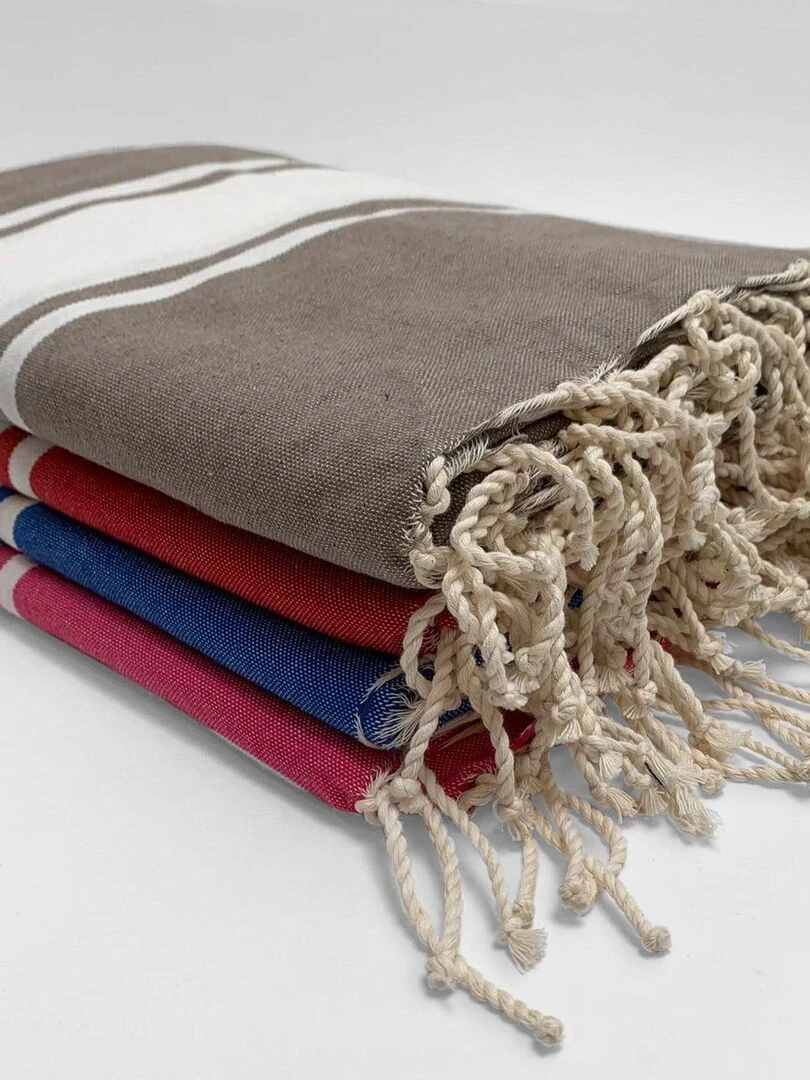 Serviette de plage Fouta traditionnelle Kozo Tile 100x200 190g/m²   Bleu canard