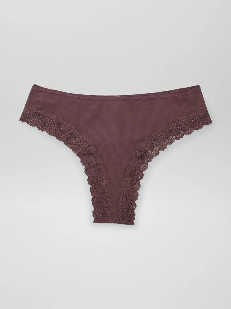 Lot de 3 tangas maille côtelée   écru/brun/prune