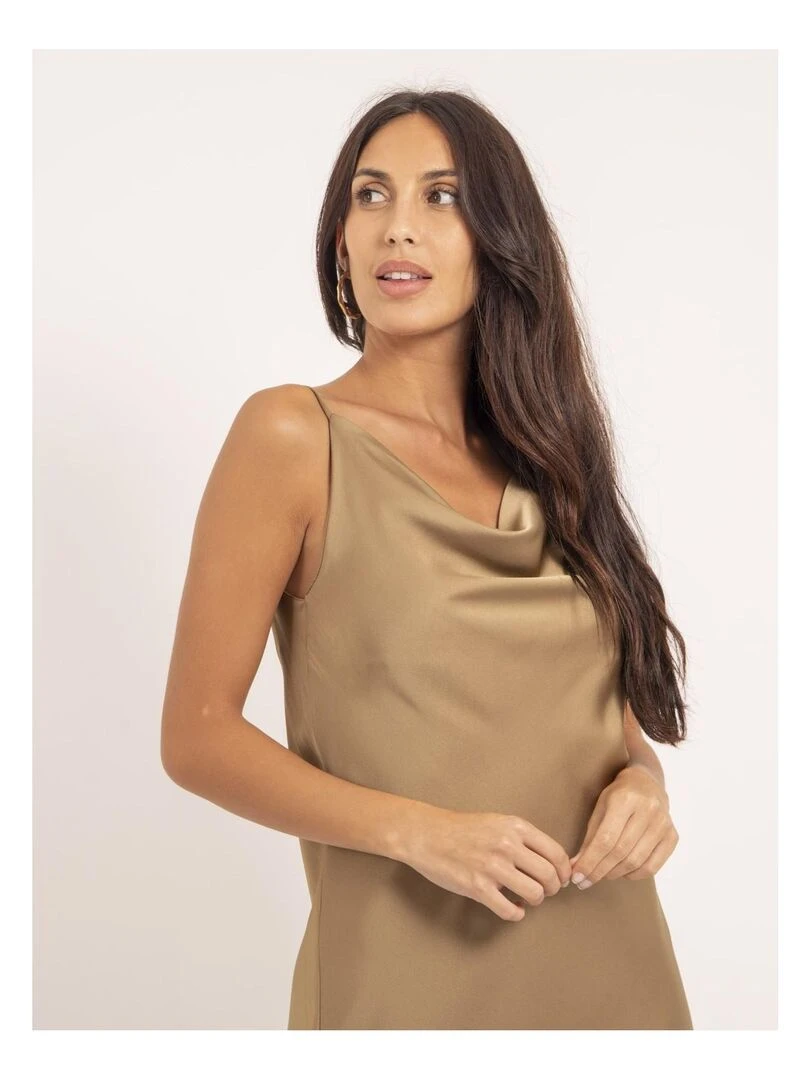 Robe courte satin IDALIA   Marron caramel