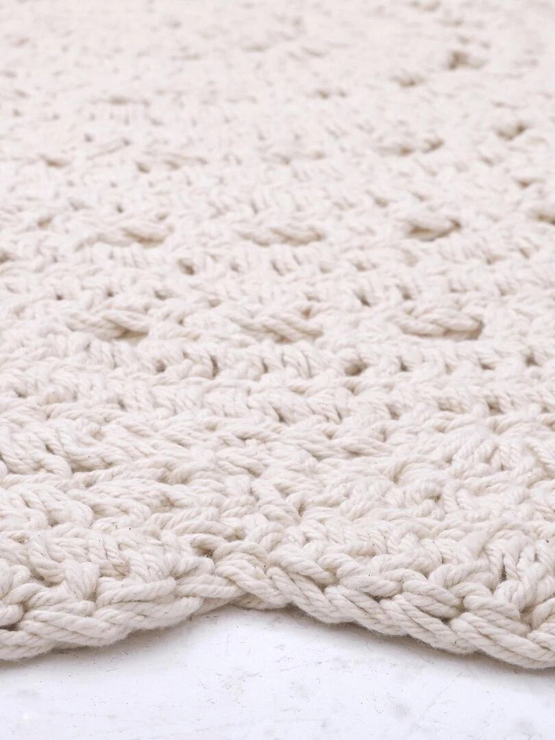 Tapis lavable rond Alma crochet écru lavable en machine (120 cm)   Ecru