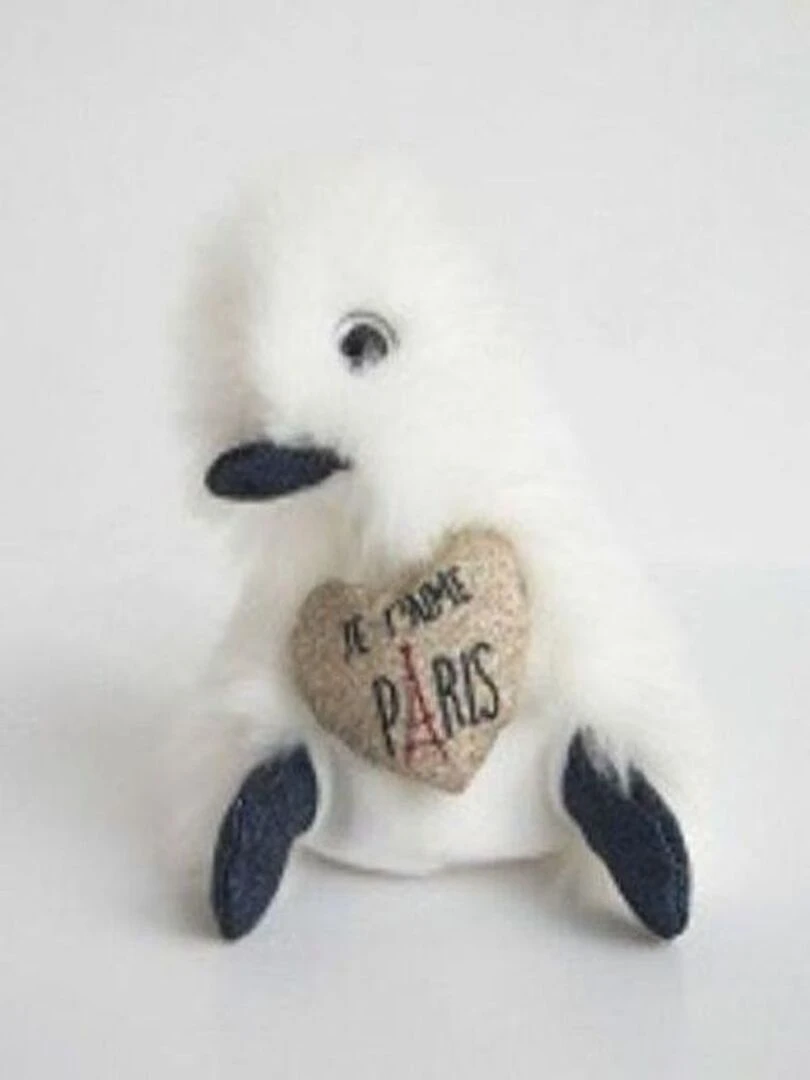 doudou Doudou et compagnie Canard Blanc cœur Je t'aime doré 18cms Coin Coin Pantin Blanc