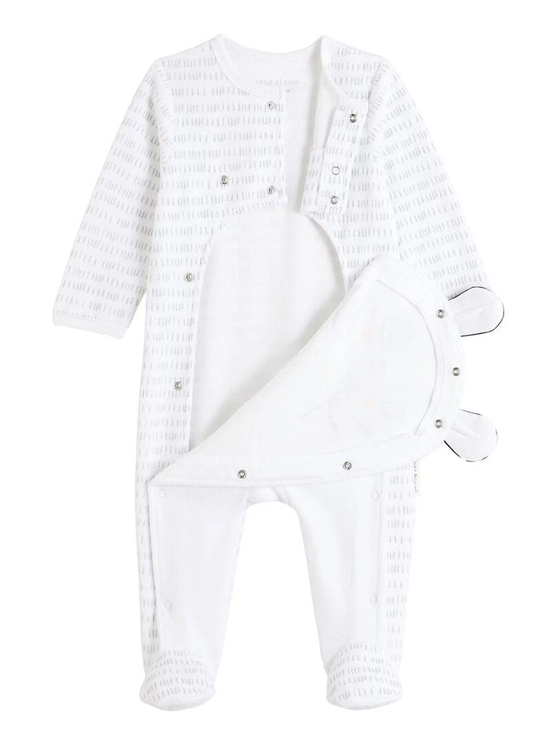 Pyjama bébé en velours ouverture pont Little Panda   Blanc