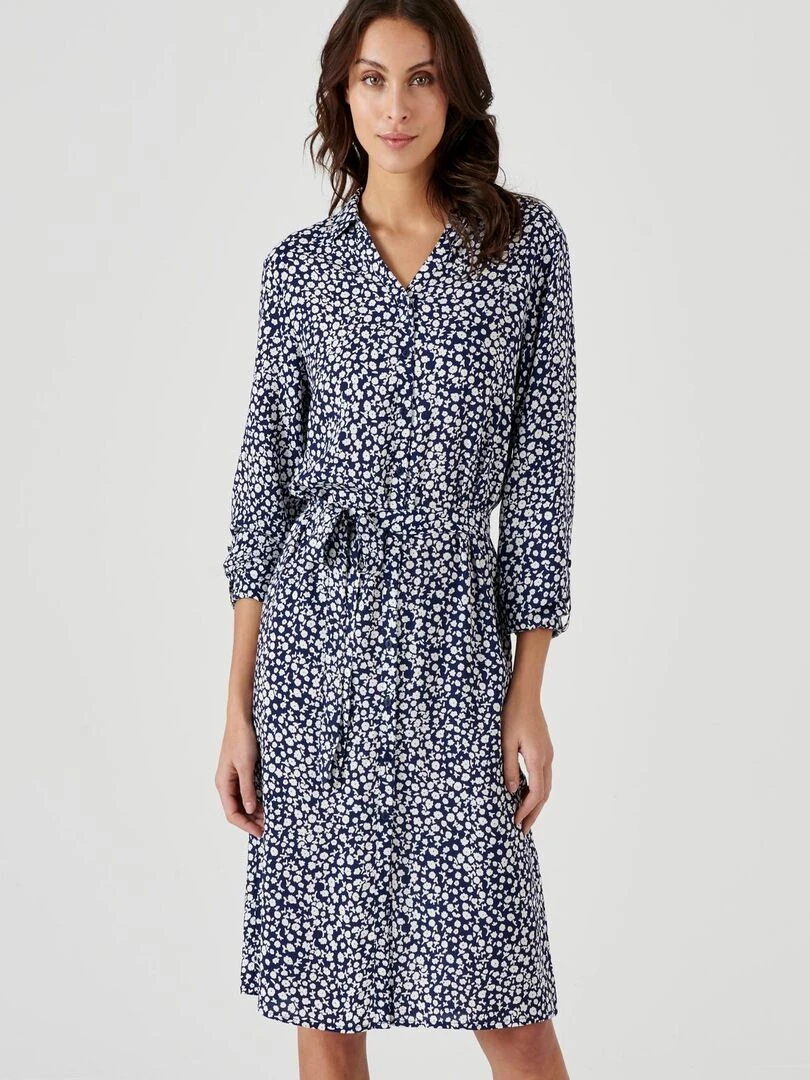 Robe chemise petites fleurs   Damart   Bleu nuit
