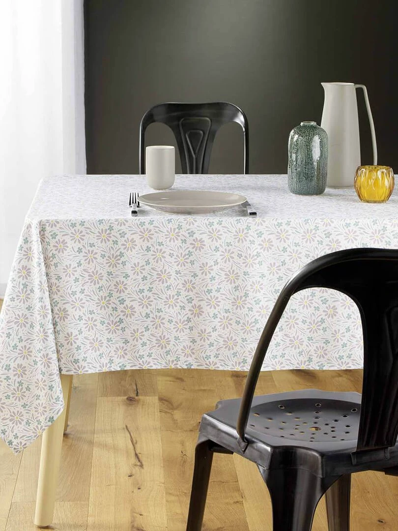Nappe rectangulaire 140x240 cm Florelle taupe microfibre   Blanc